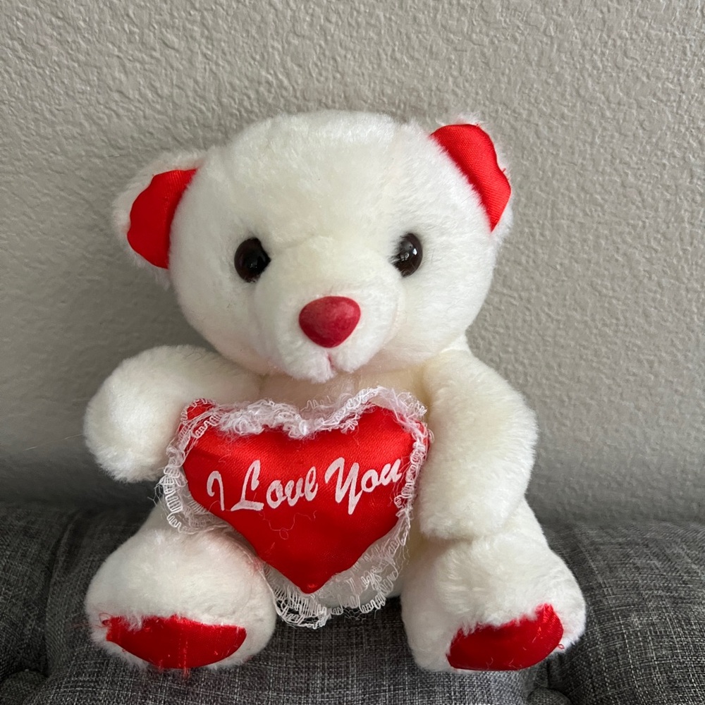 FREE WITH PURCHASE  Retro white I love you  bear